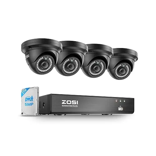 ZOSI 8CH 4K NVR, 4×5MP PoE Domes, 2TB