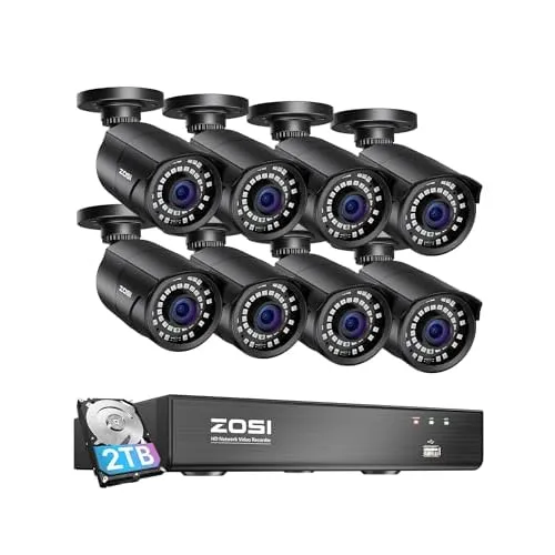ZOSI 8CH 4K PoE, 8×5MP Bullets, 2TB