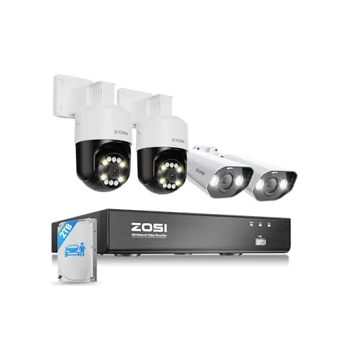 ZOSI 8CH 4K PoE, 4×5MP Bullet PT, 2TB